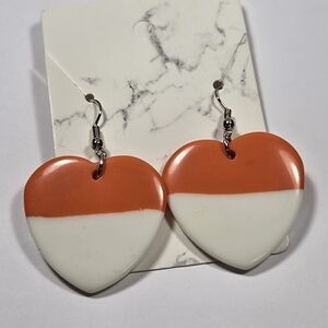 Vibrant Orange and White Dangle Heart Earrings